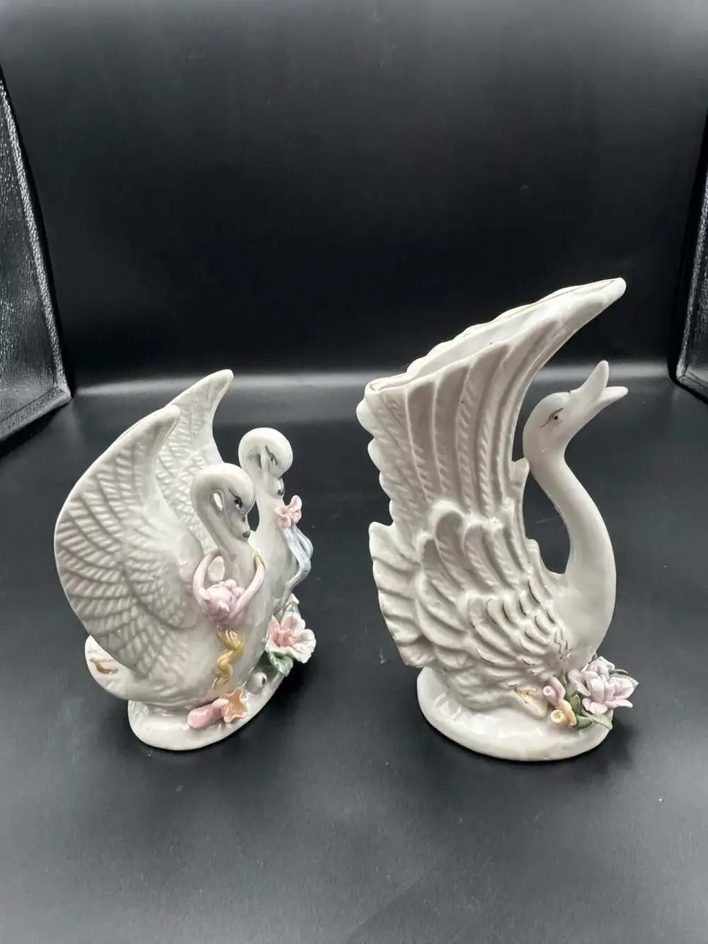 Vintage Porcelain Swan Bud Vases Set of 2 - 6